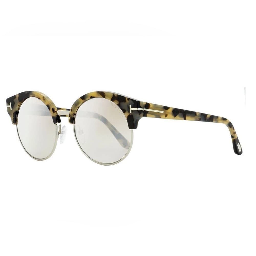 NEW Tom Ford Alissa Havana Silver Metal Tortoise Round Mirror Sunglasses - Thumbnail 2