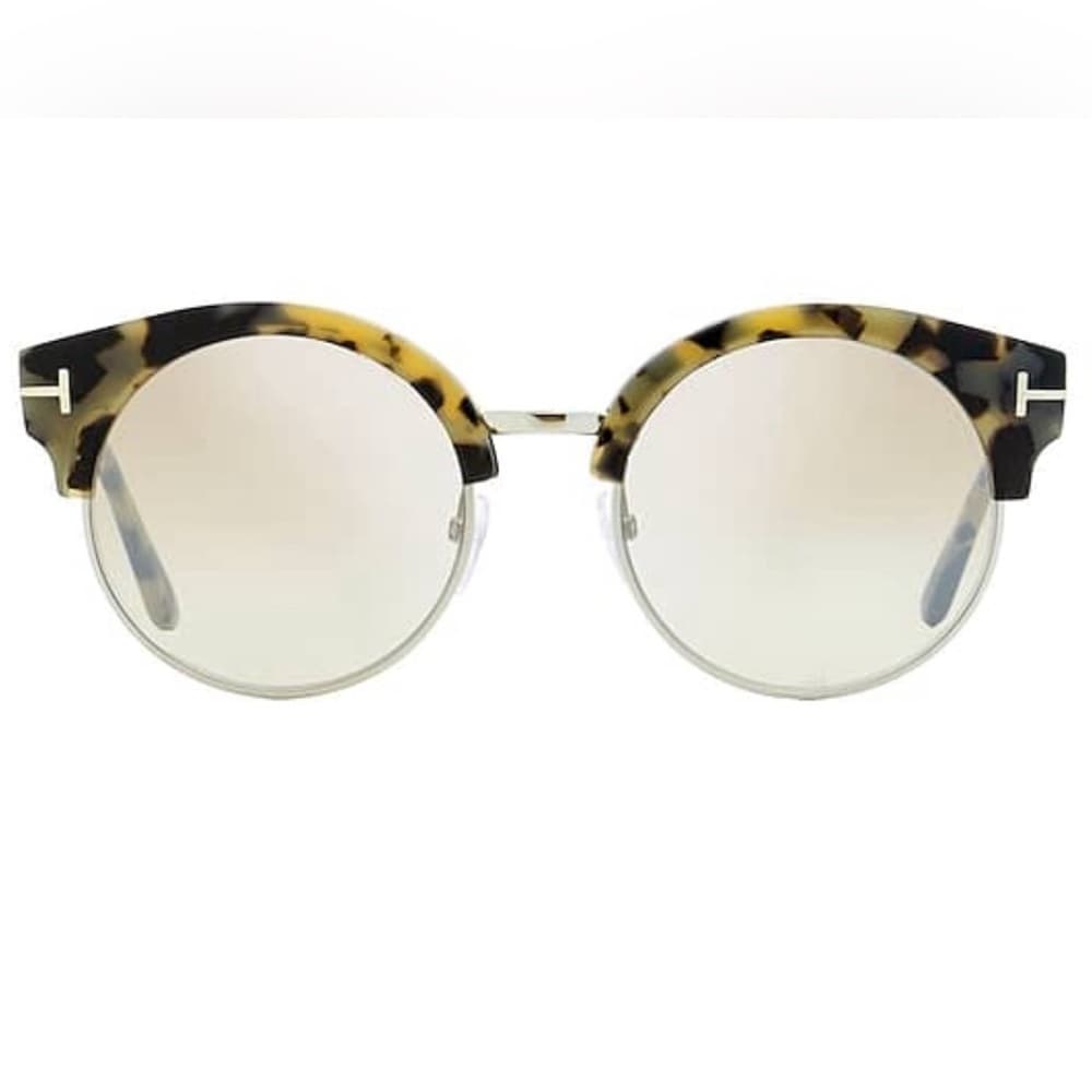 NEW Tom Ford Alissa Havana Silver Metal Tortoise Round Mirror Sunglasses - Thumbnail 3