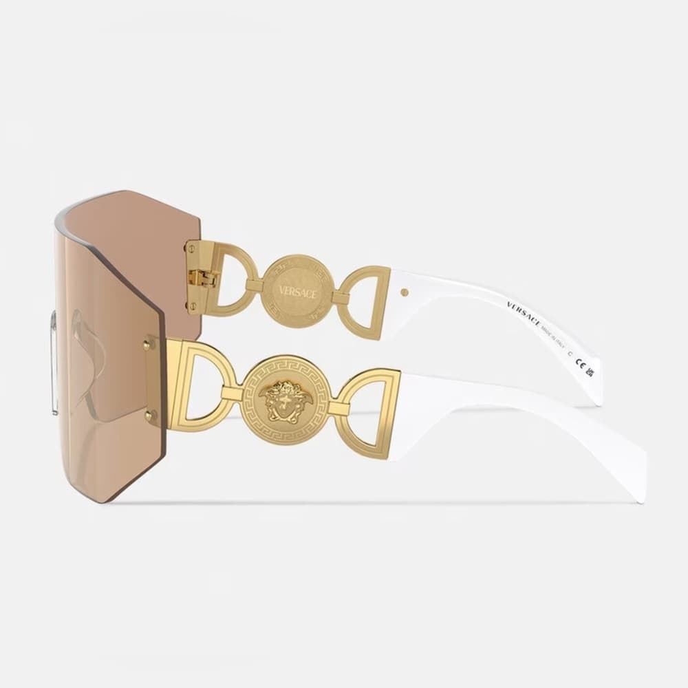 NEW VERSACE MEDUSA BIGGIE MASK SUNGLASSES Rose Gold White Logo Shield Shades - Thumbnail 3