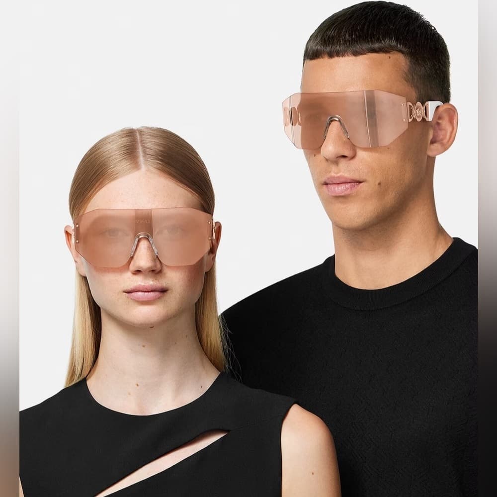 NEW VERSACE MEDUSA BIGGIE MASK SUNGLASSES Rose Gold White Logo Shield Shades - Thumbnail 6