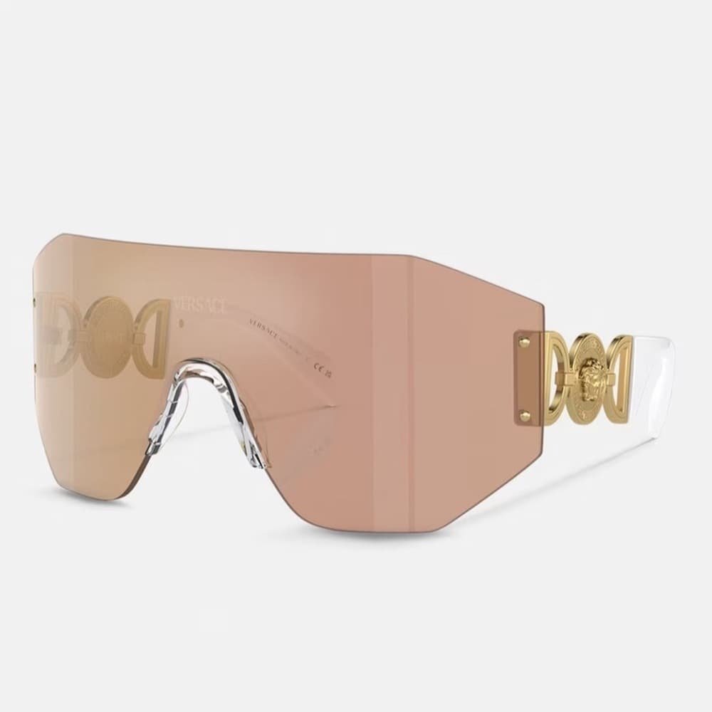 NEW VERSACE MEDUSA BIGGIE MASK SUNGLASSES Rose Gold White Logo Shield Shades - Thumbnail 2