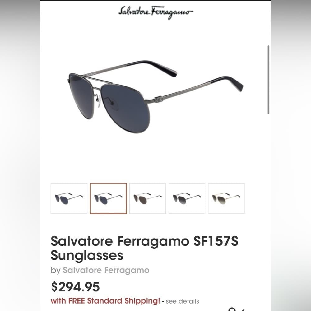 Salvatore Ferragamo SF157S Sunglasses 015 Dark Gun Aviator 60-15-140 Excellent - Thumbnail 10