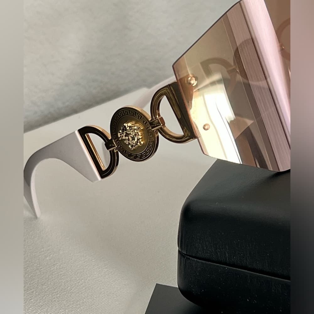 NEW VERSACE MEDUSA BIGGIE MASK SUNGLASSES Rose Gold White Logo Shield Shades - Thumbnail 4