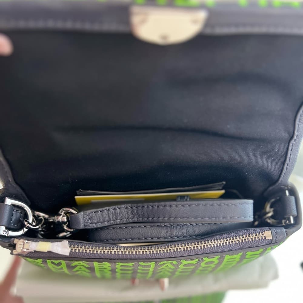 NEW MARC JACOBS Logo Monogram Leather Chain Strap Crossbody Dark Grey Green - Thumbnail 9