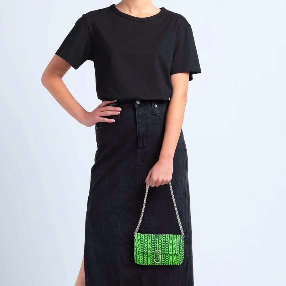 NEW MARC JACOBS Logo Monogram Leather Chain Strap Crossbody Dark Grey Green - Thumbnail 2