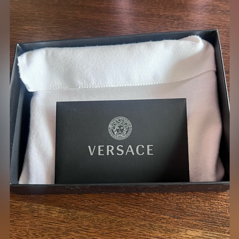 VERSACE Gold Metal Logo Virtus Calfskin Grain Pink Leather ID Card Coin Holder - Thumbnail 11