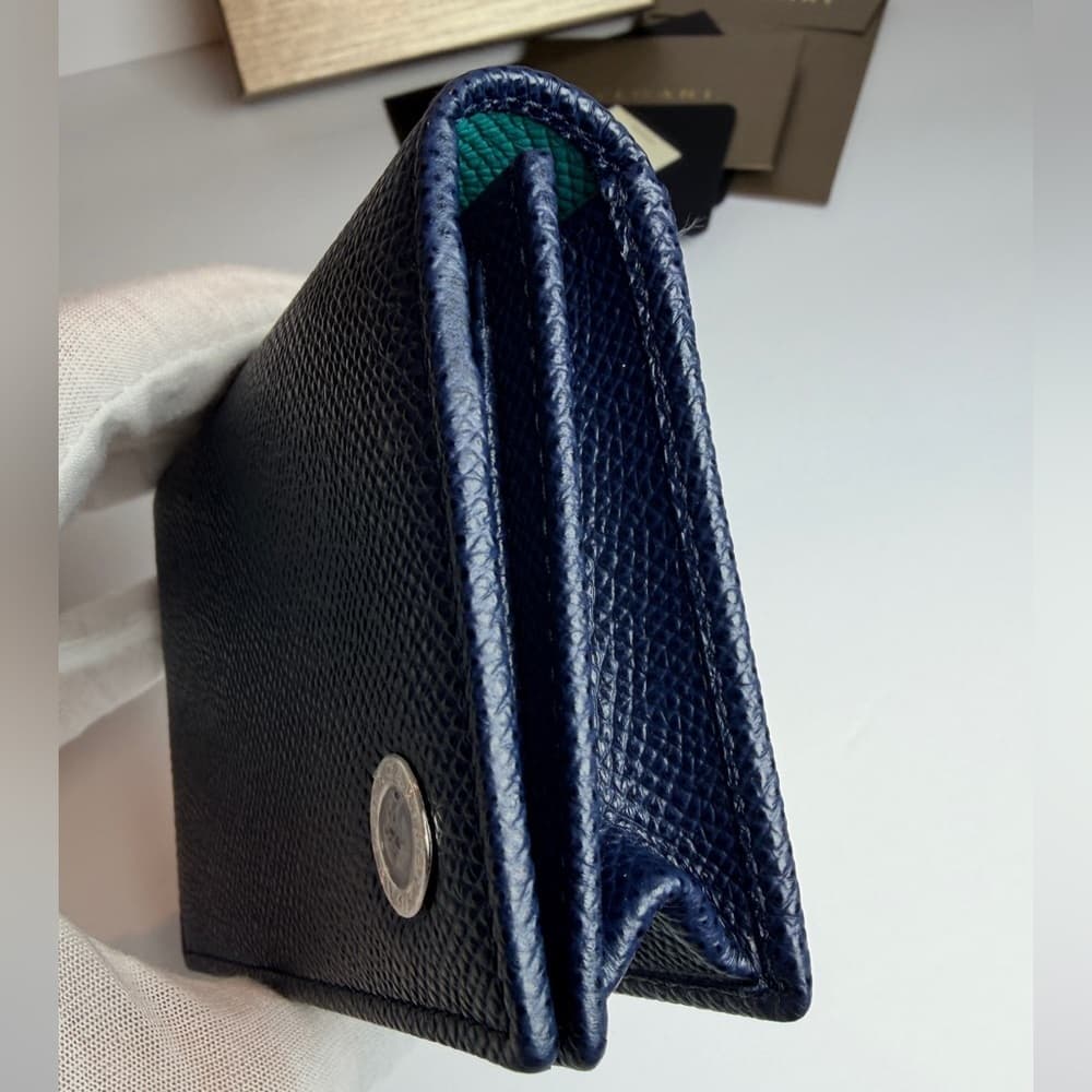 Bulgari BVLGARI Men's Denim Sapphire Grained Calf Leather Card Case Wallet NEW - Thumbnail 6