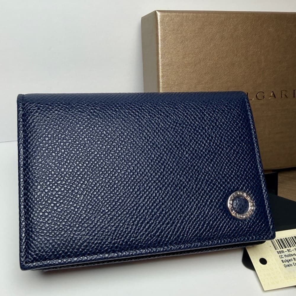 Bulgari BVLGARI Men's Denim Sapphire Grained Calf Leather Card Case Wallet NEW - Thumbnail 4