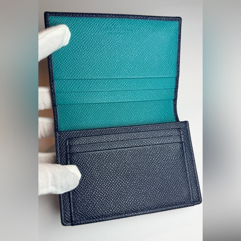 Bulgari BVLGARI Men's Denim Sapphire Grained Calf Leather Card Case Wallet NEW - Thumbnail 9