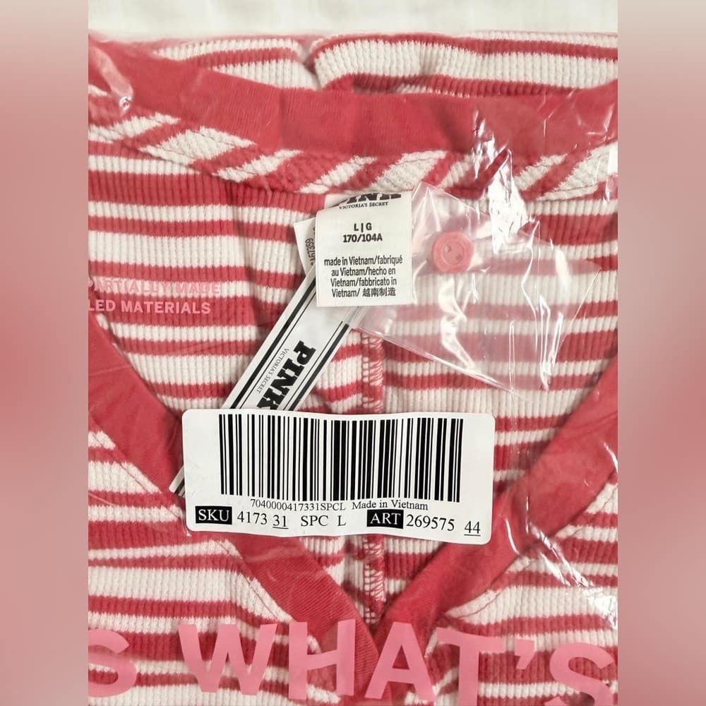 New PINK Victoria’s Secret Candy Cane Stripes Thermal Long Sleeve Onesie Large - Thumbnail 3
