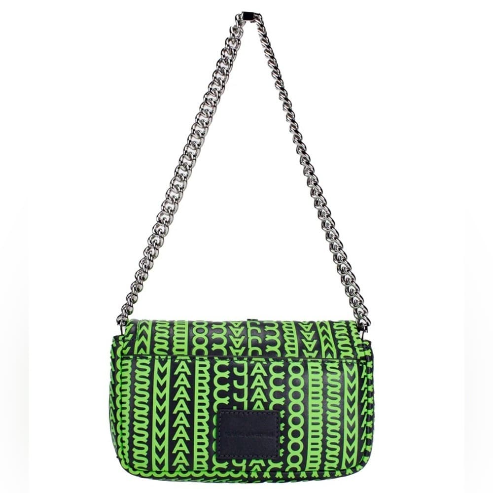 NEW MARC JACOBS Logo Monogram Leather Chain Strap Crossbody Dark Grey Green - Thumbnail 5