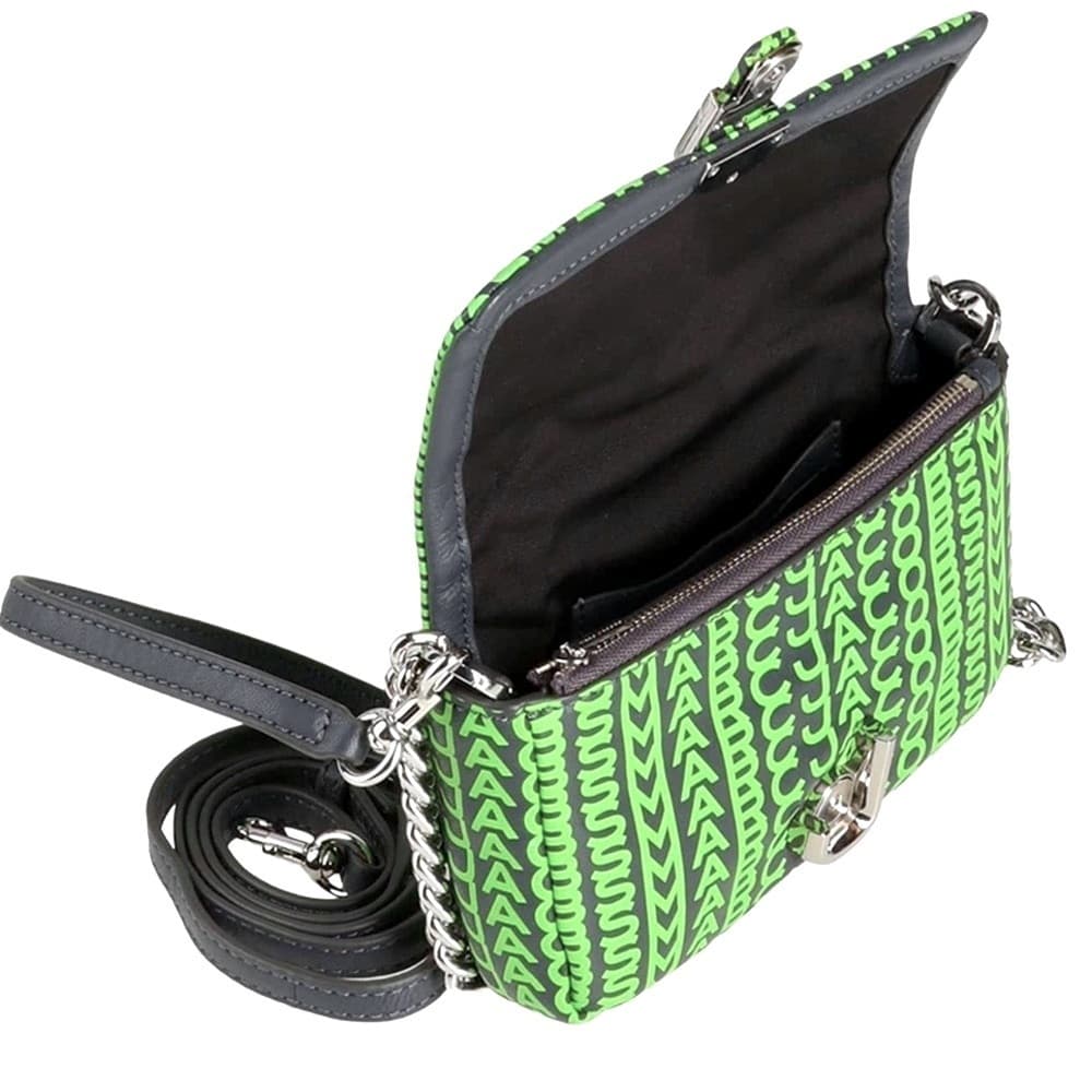 NEW MARC JACOBS Logo Monogram Leather Chain Strap Crossbody Dark Grey Green - Thumbnail 8