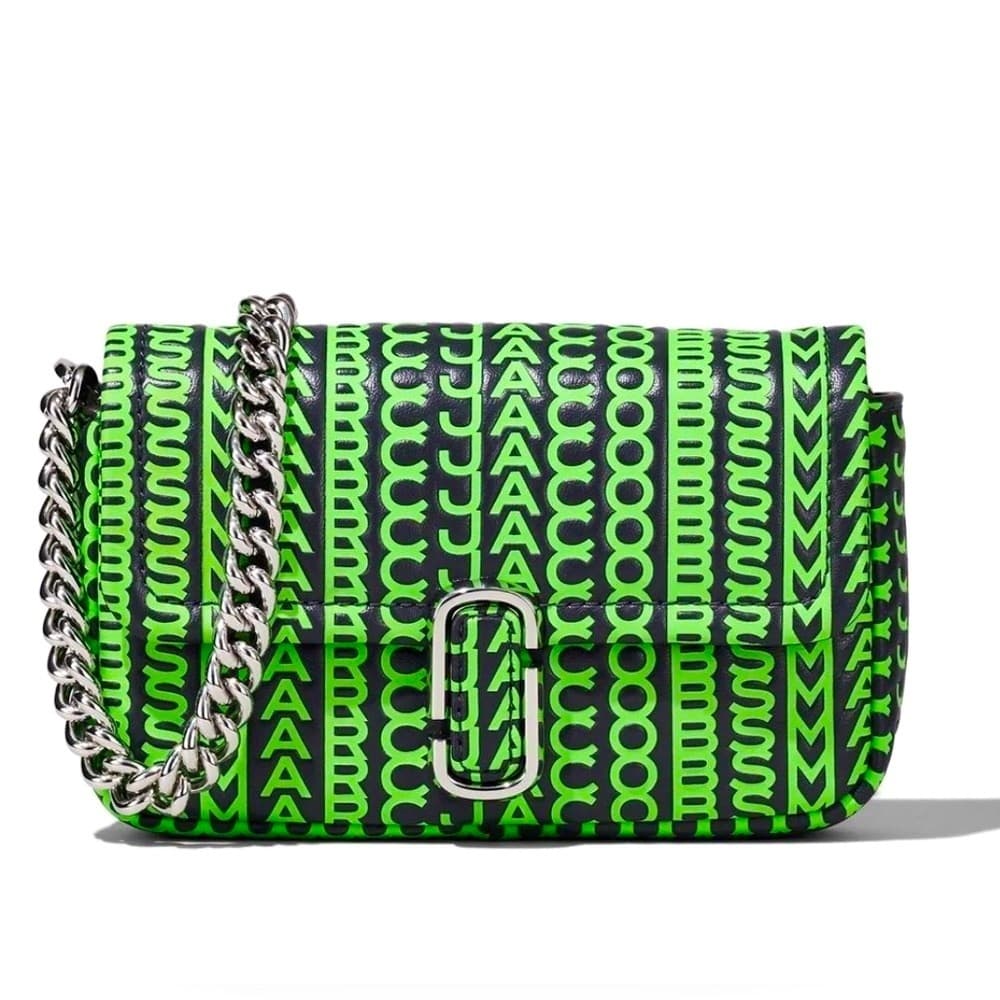 NEW MARC JACOBS Logo Monogram Leather Chain Strap Crossbody Dark Grey Green - Thumbnail 3