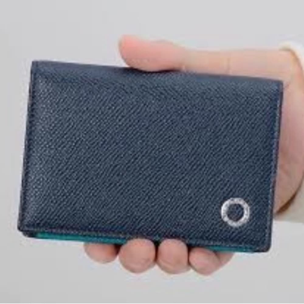 Bulgari BVLGARI Men's Denim Sapphire Grained Calf Leather Card Case Wallet NEW - Thumbnail 2