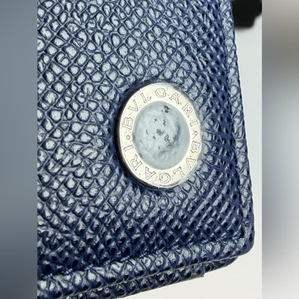 Bulgari BVLGARI Men's Denim Sapphire Grained Calf Leather Card Case Wallet NEW - Thumbnail 5