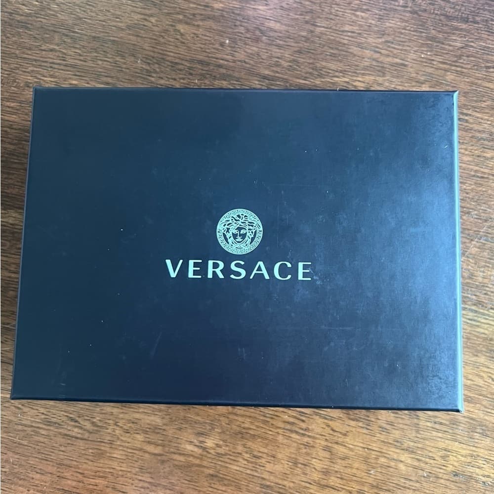 VERSACE Gold Metal Logo Virtus Calfskin Grain Pink Leather ID Card Coin Holder - Thumbnail 12