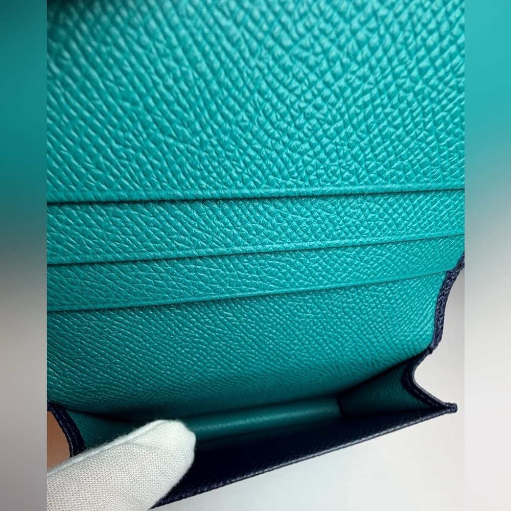 Bulgari BVLGARI Men's Denim Sapphire Grained Calf Leather Card Case Wallet NEW - Thumbnail 11