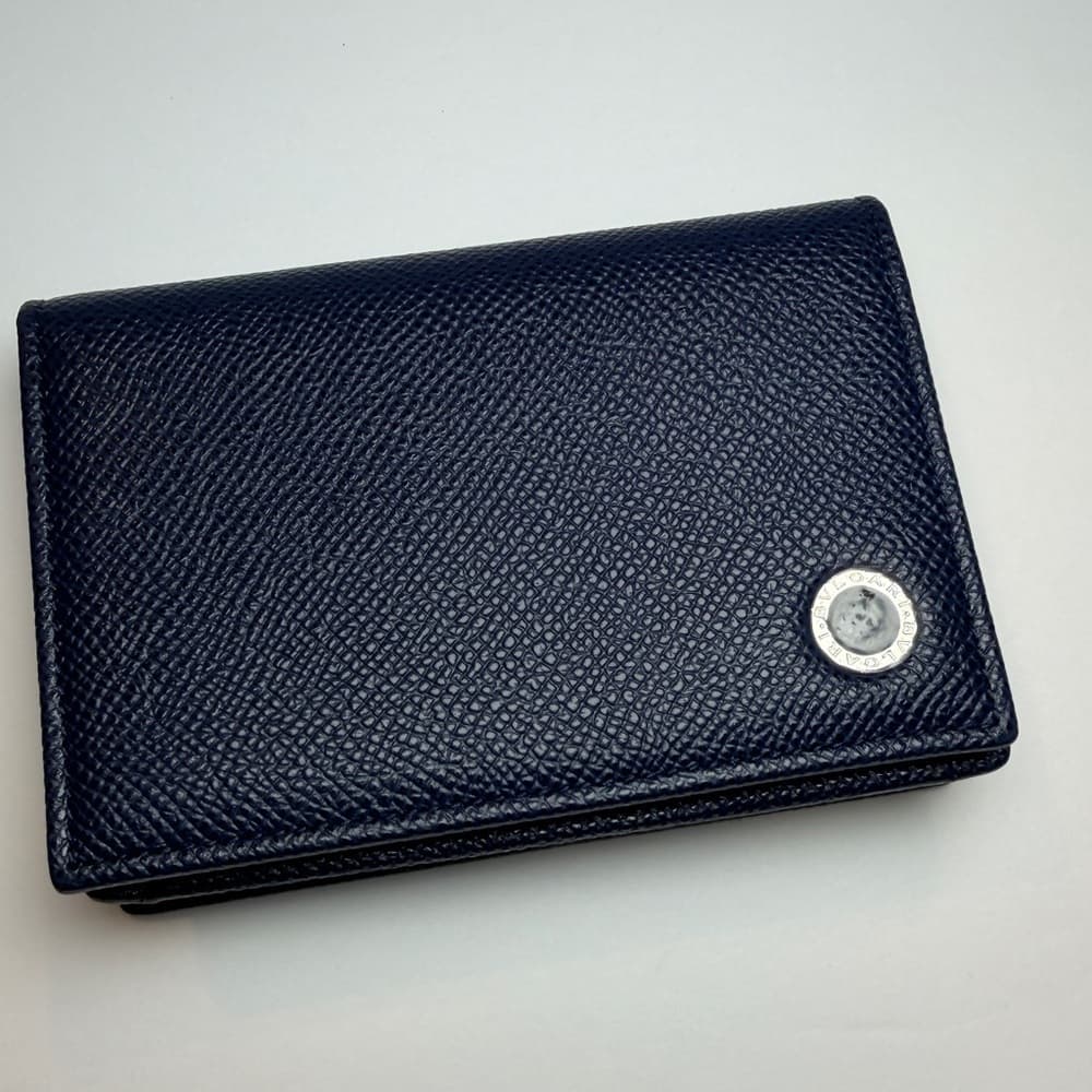 Bulgari BVLGARI Men's Denim Sapphire Grained Calf Leather Card Case Wallet NEW - Thumbnail 3