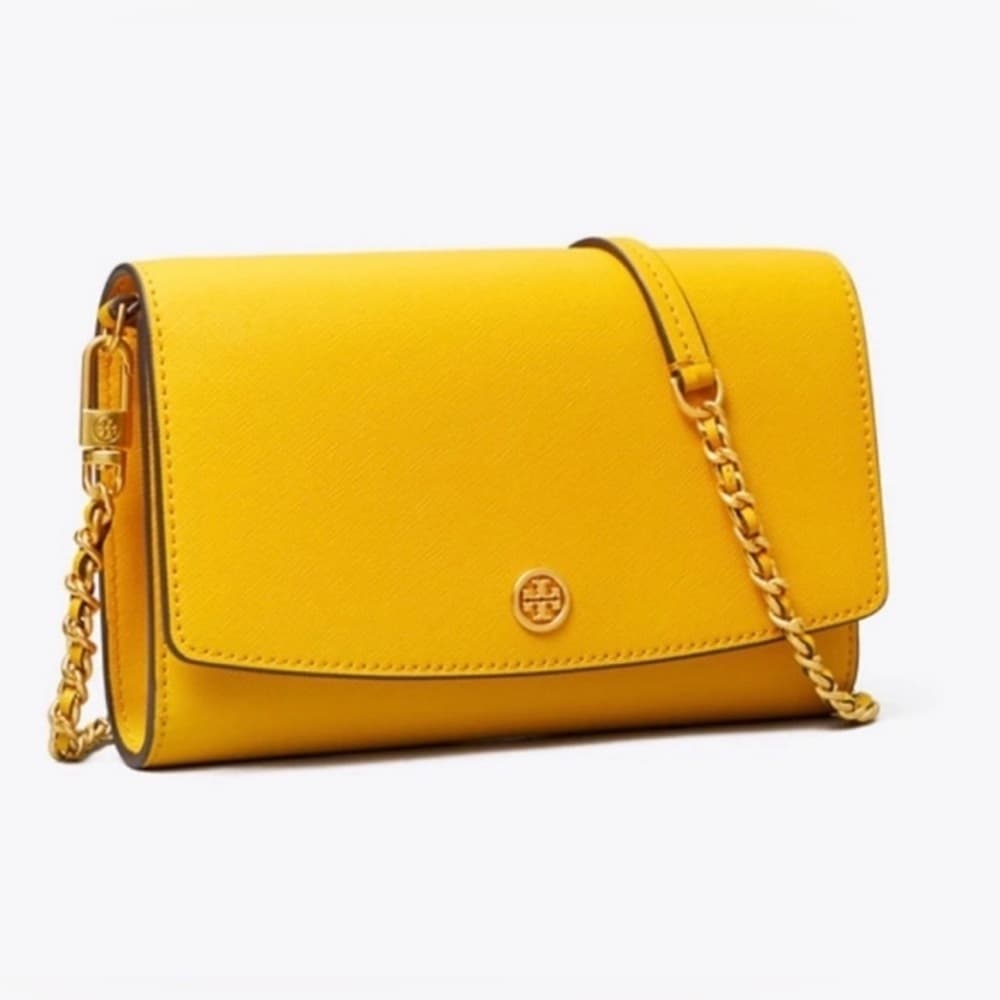 NEW TORY BURCH ROBINSON LEATHER WALLET ON CHAIN CROSSBODY Gold Hardware - Thumbnail 2