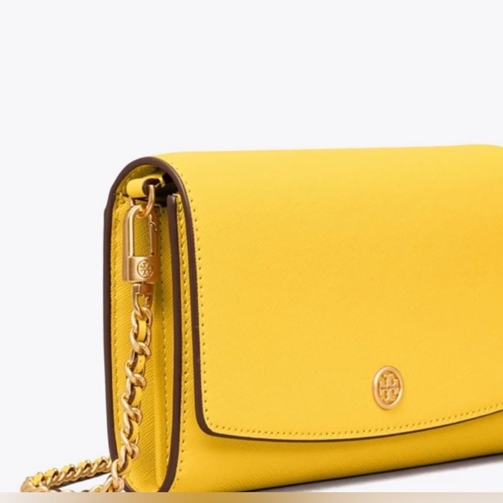 NEW TORY BURCH ROBINSON LEATHER WALLET ON CHAIN CROSSBODY Gold Hardware - Thumbnail 3