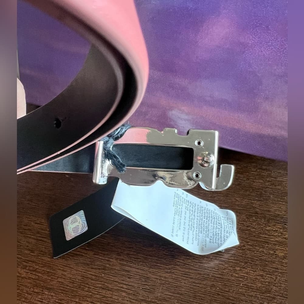 JUST CAVALLI Dusty Rose Leather Silver Buckle Belt Size 80 - Thumbnail 5