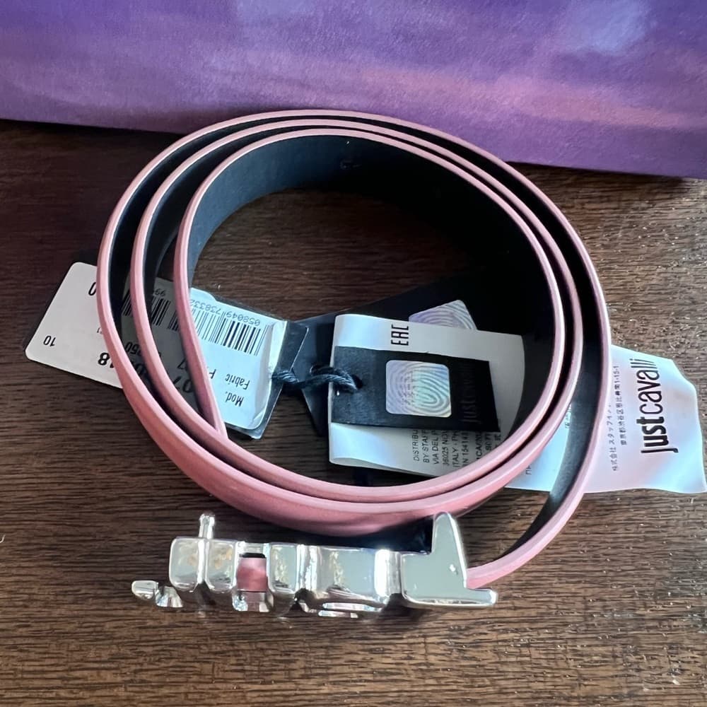 JUST CAVALLI Dusty Rose Leather Silver Buckle Belt Size 80 - Thumbnail 3