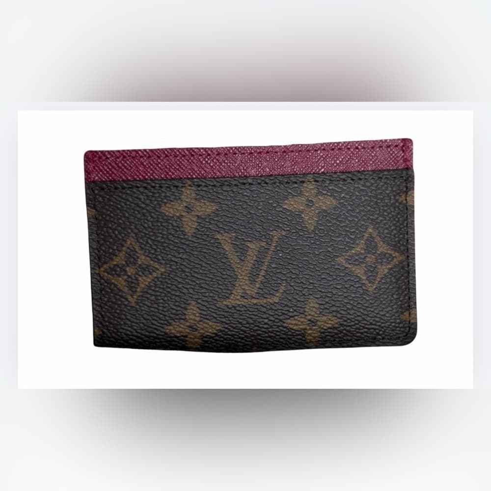 Louis Vuitton Logo Monogram Burgundy Card Holder Wallet RFID CHIPPED w/ Box - Thumbnail 2