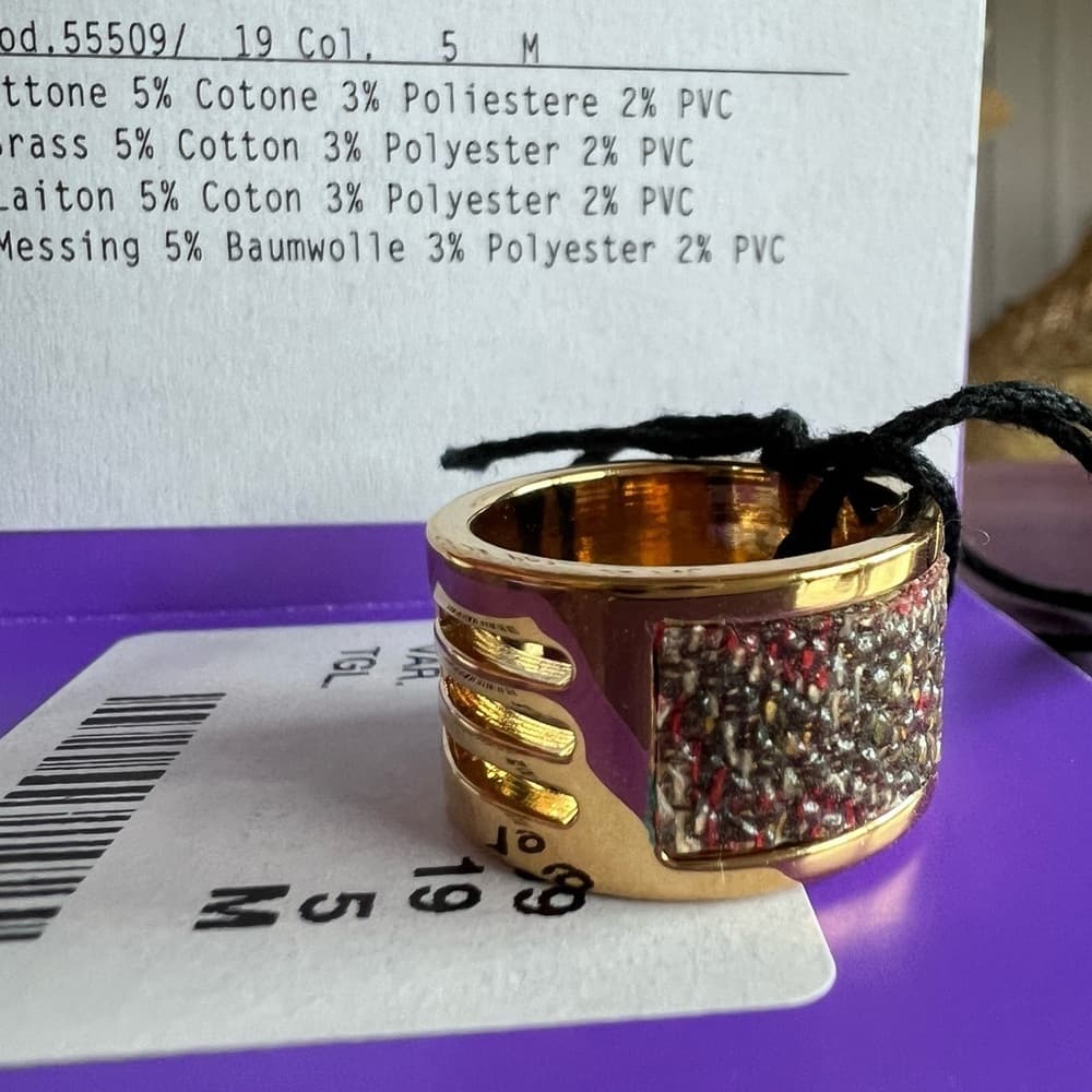 ETRO Wide Band Gold Tone Texture Colors Brass Ring Size US 7 Medium New - Thumbnail 2
