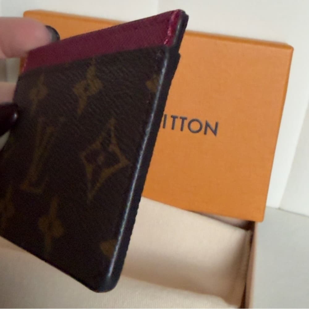 Louis Vuitton Logo Monogram Burgundy Card Holder Wallet RFID CHIPPED w/ Box - Thumbnail 4