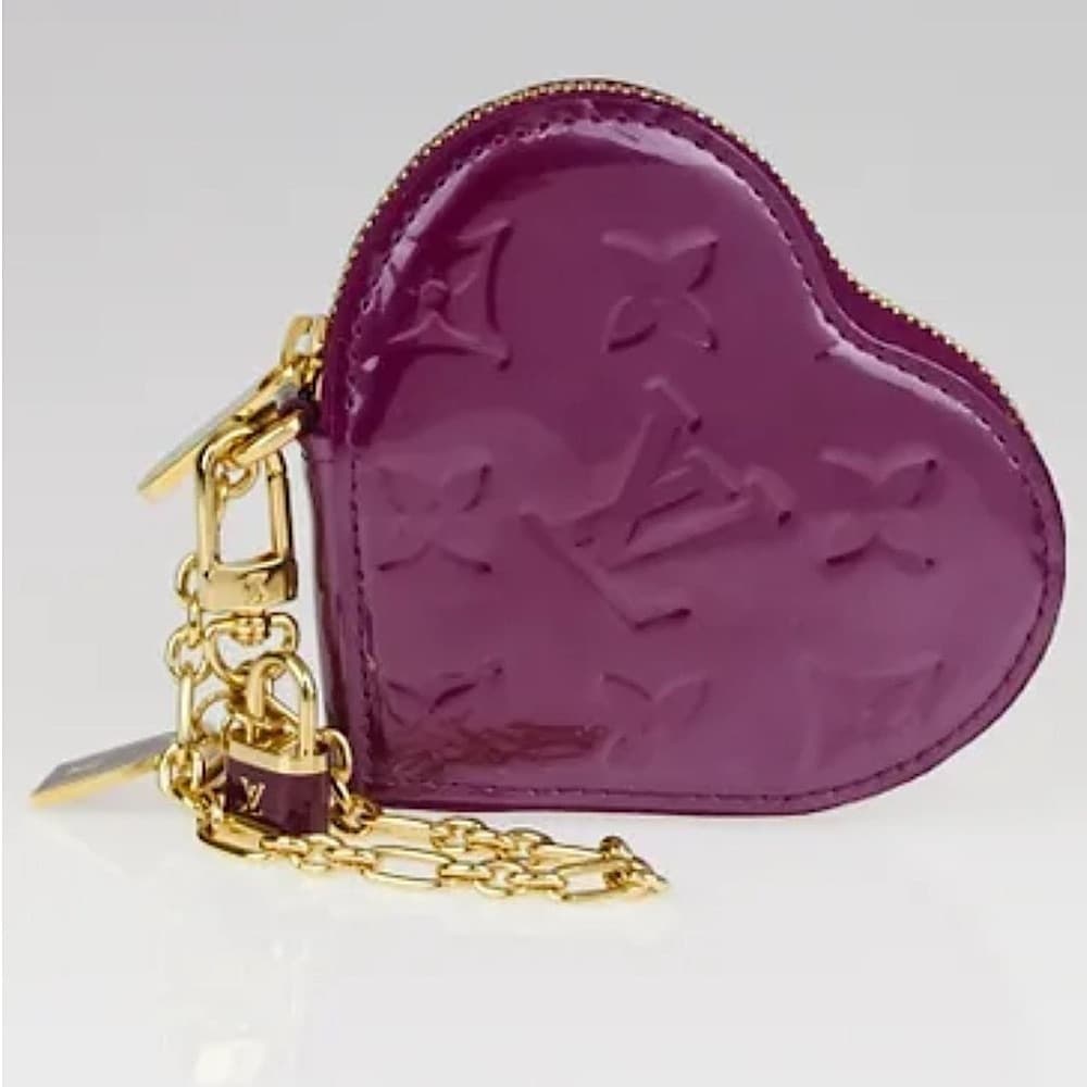 Louis Vuitton Vernis Porte Monnaie Heart Lock Keychain Charm Chain Clip Wallet - Thumbnail 2