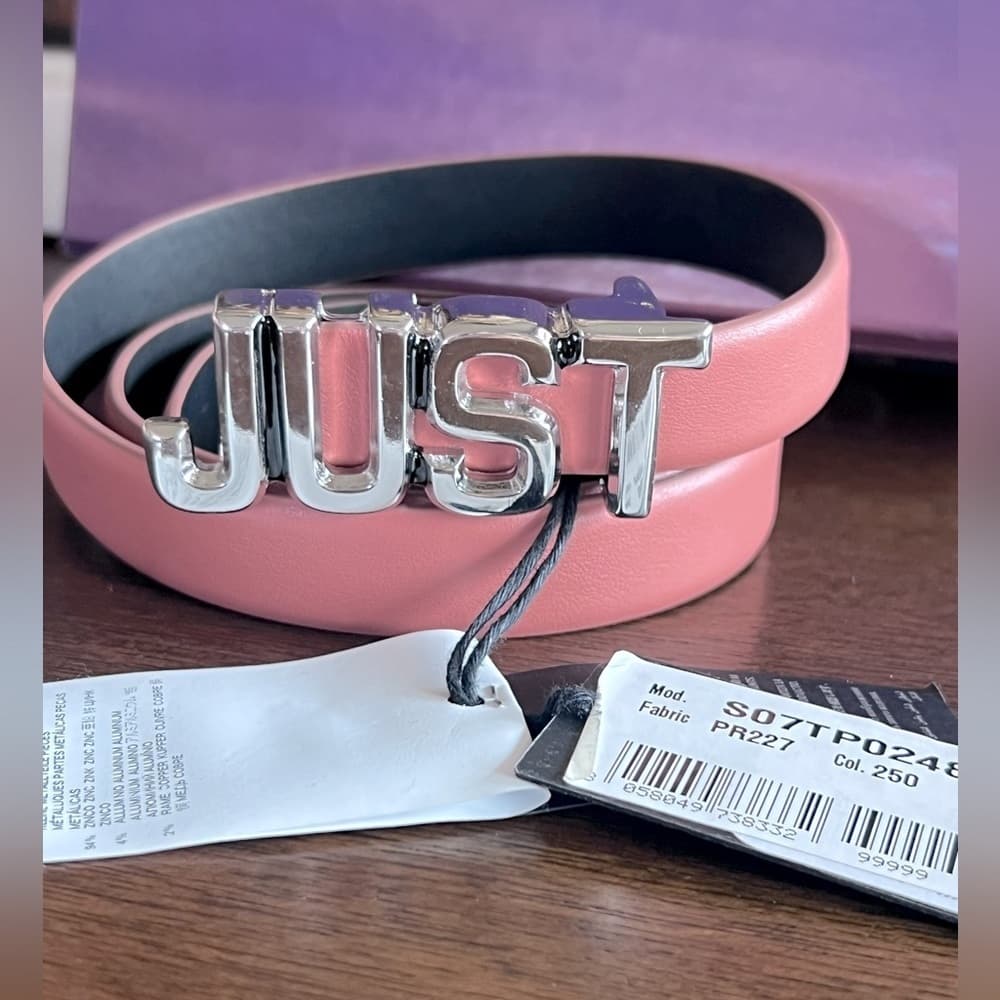 JUST CAVALLI Dusty Rose Leather Silver Buckle Belt Size 80 - Thumbnail 2