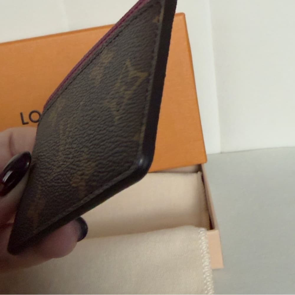 Louis Vuitton Logo Monogram Burgundy Card Holder Wallet RFID CHIPPED w/ Box - Thumbnail 7