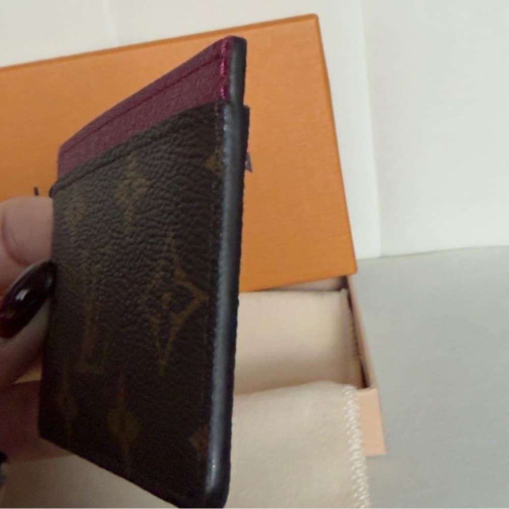 Louis Vuitton Logo Monogram Burgundy Card Holder Wallet RFID CHIPPED w/ Box - Thumbnail 6
