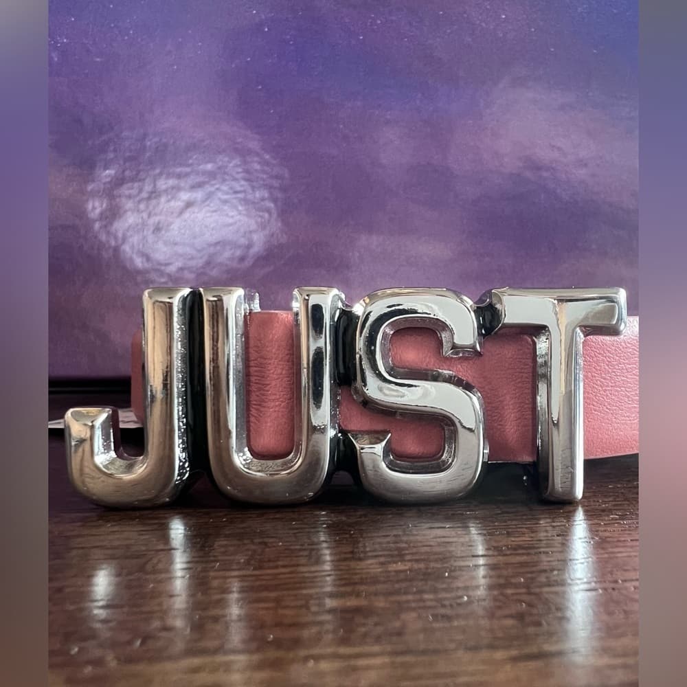 JUST CAVALLI Dusty Rose Leather Silver Buckle Belt Size 80 - Thumbnail 10