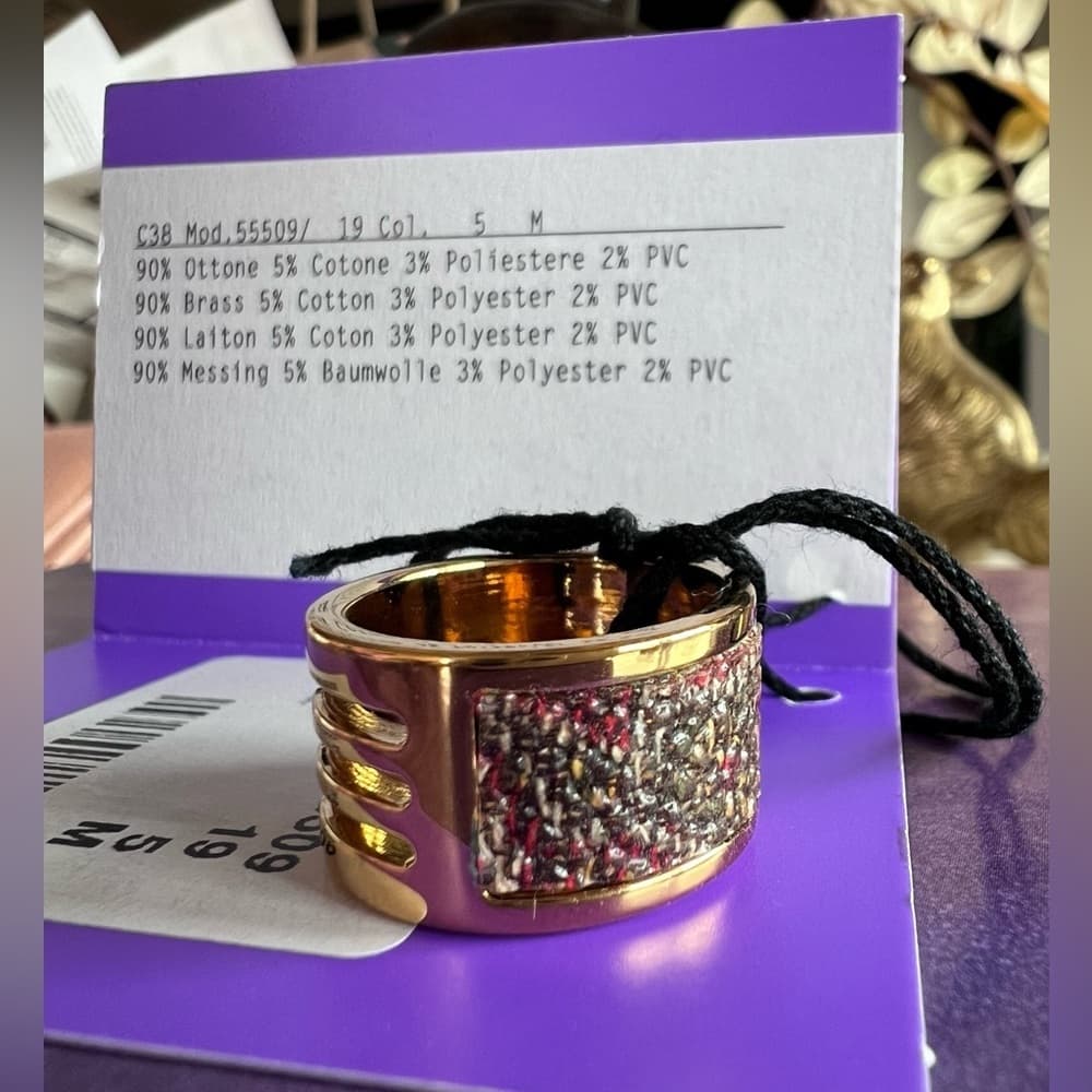 ETRO Wide Band Gold Tone Texture Colors Brass Ring Size US 7 Medium New - Thumbnail 3