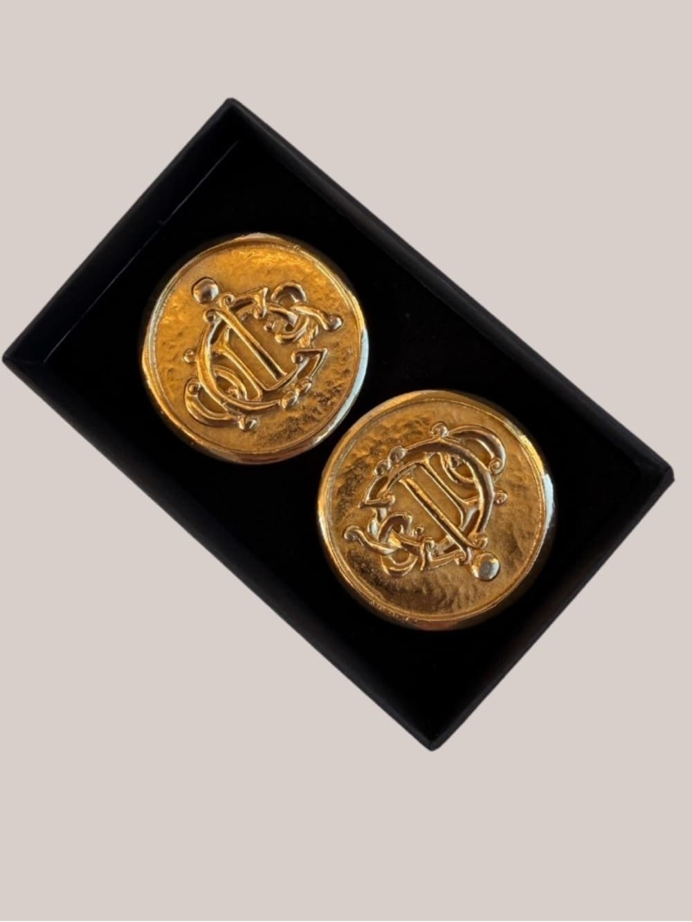 Christian Dior Vintage 1980’s Logo Gold Clip Coin Earrings 1.25” Round Statement - Thumbnail 13