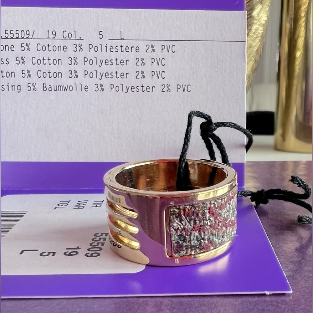 ETRO Wide Band Gold Tone Texture Colors Brass Ring Size US 8 Large 19 New - Thumbnail 2