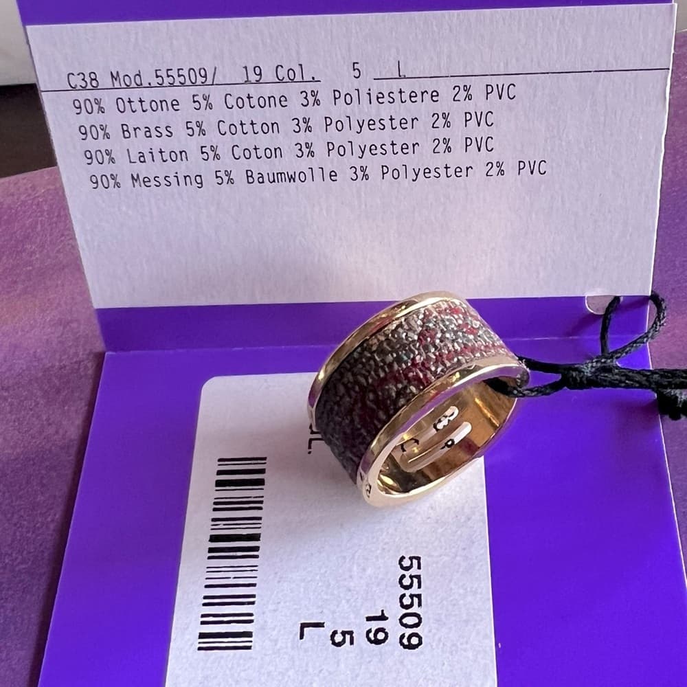ETRO Wide Band Gold Tone Texture Colors Brass Ring Size US 8 Large 19 New - Thumbnail 4