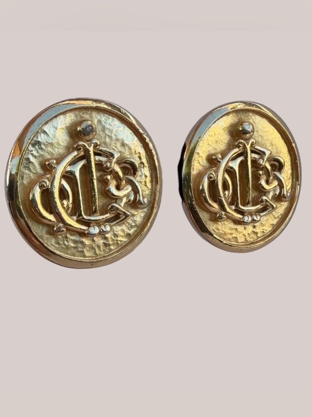 Christian Dior Vintage 1980’s Logo Gold Clip Coin Earrings 1.25” Round Statement - Thumbnail 4