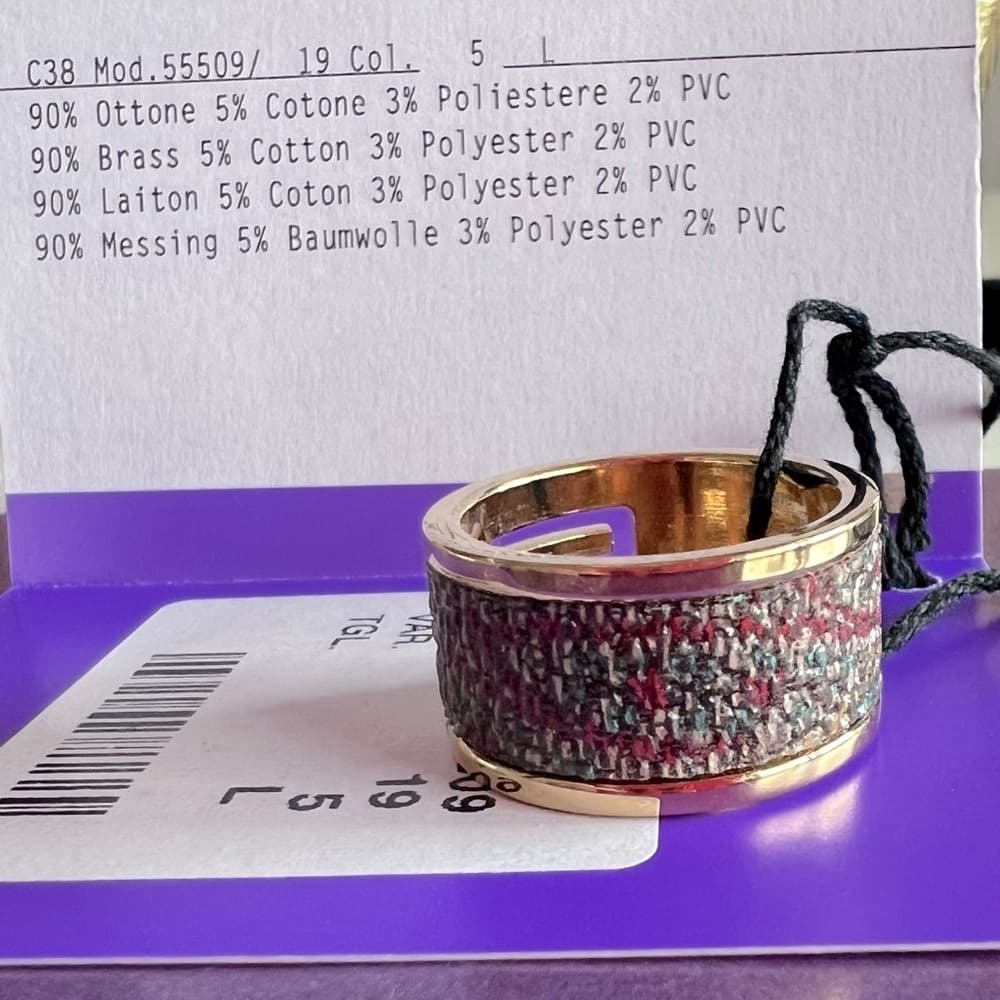ETRO Wide Band Gold Tone Texture Colors Brass Ring Size US 8 Large 19 New - Thumbnail 3