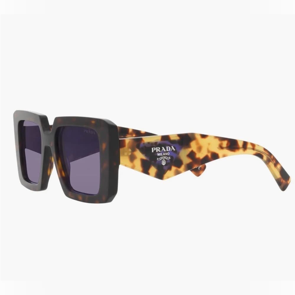 NEW PRADA Tortoise Violet Square Mirror Lenses Logo Arms Square Frame with Box - Thumbnail 4