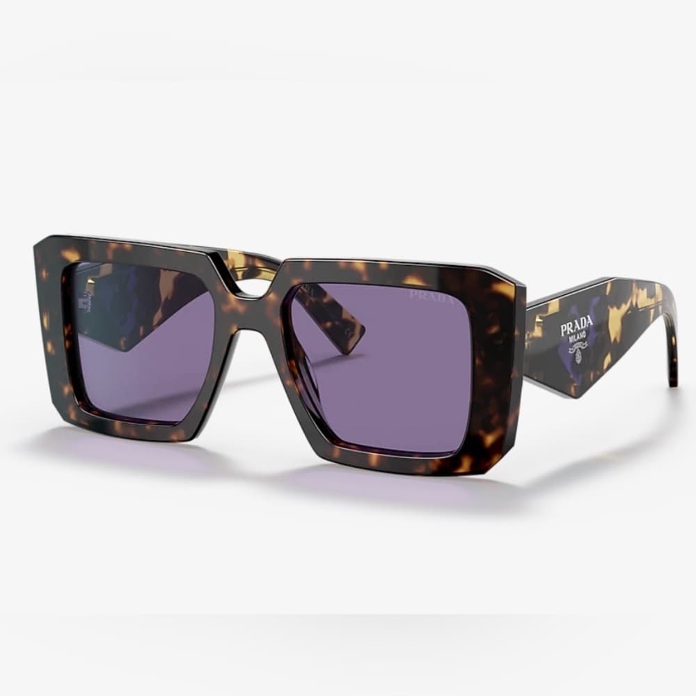 NEW PRADA Tortoise Violet Square Mirror Lenses Logo Arms Square Frame with Box - Thumbnail 2