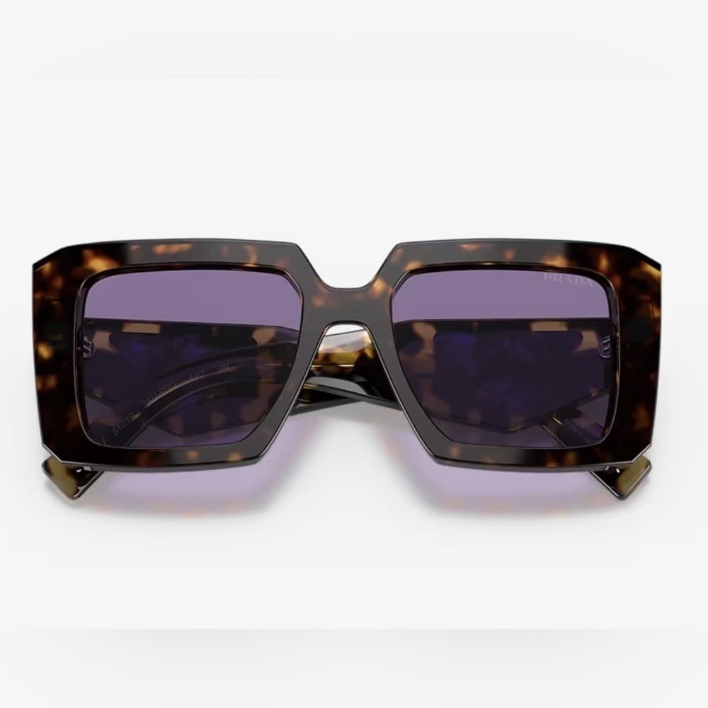 NEW PRADA Tortoise Violet Square Mirror Lenses Logo Arms Square Frame with Box - Thumbnail 8