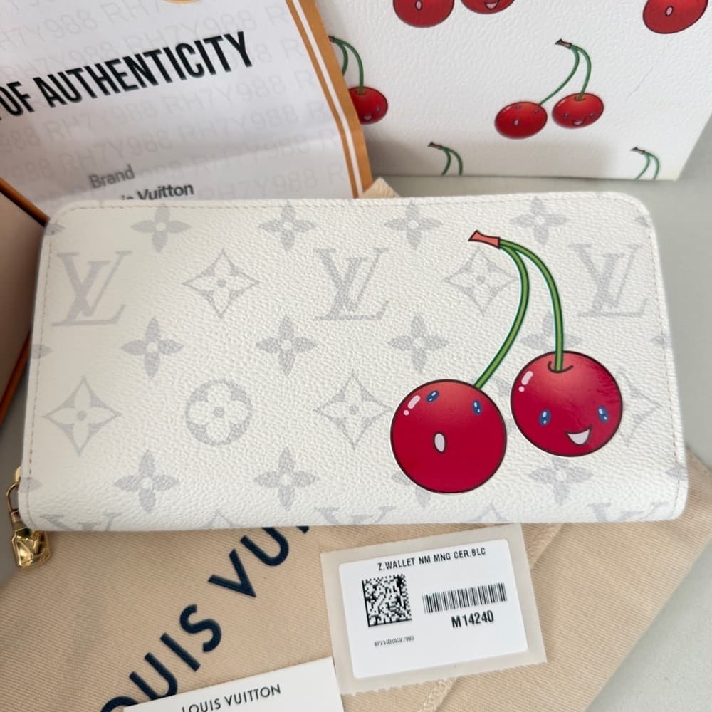 Louis Vuitton Takashi Murakami Cherry Cerise White Monogram Wallet COA M14240 - Thumbnail 2
