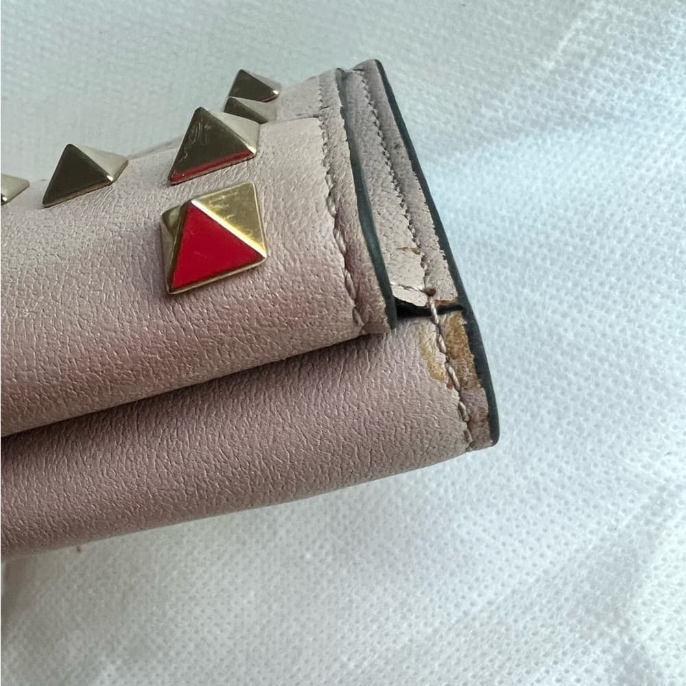 EUC VALENTINO GARAVANI Gold Rockstud Front Flap Mini Trifold Pale Pink Wallet - Thumbnail 7
