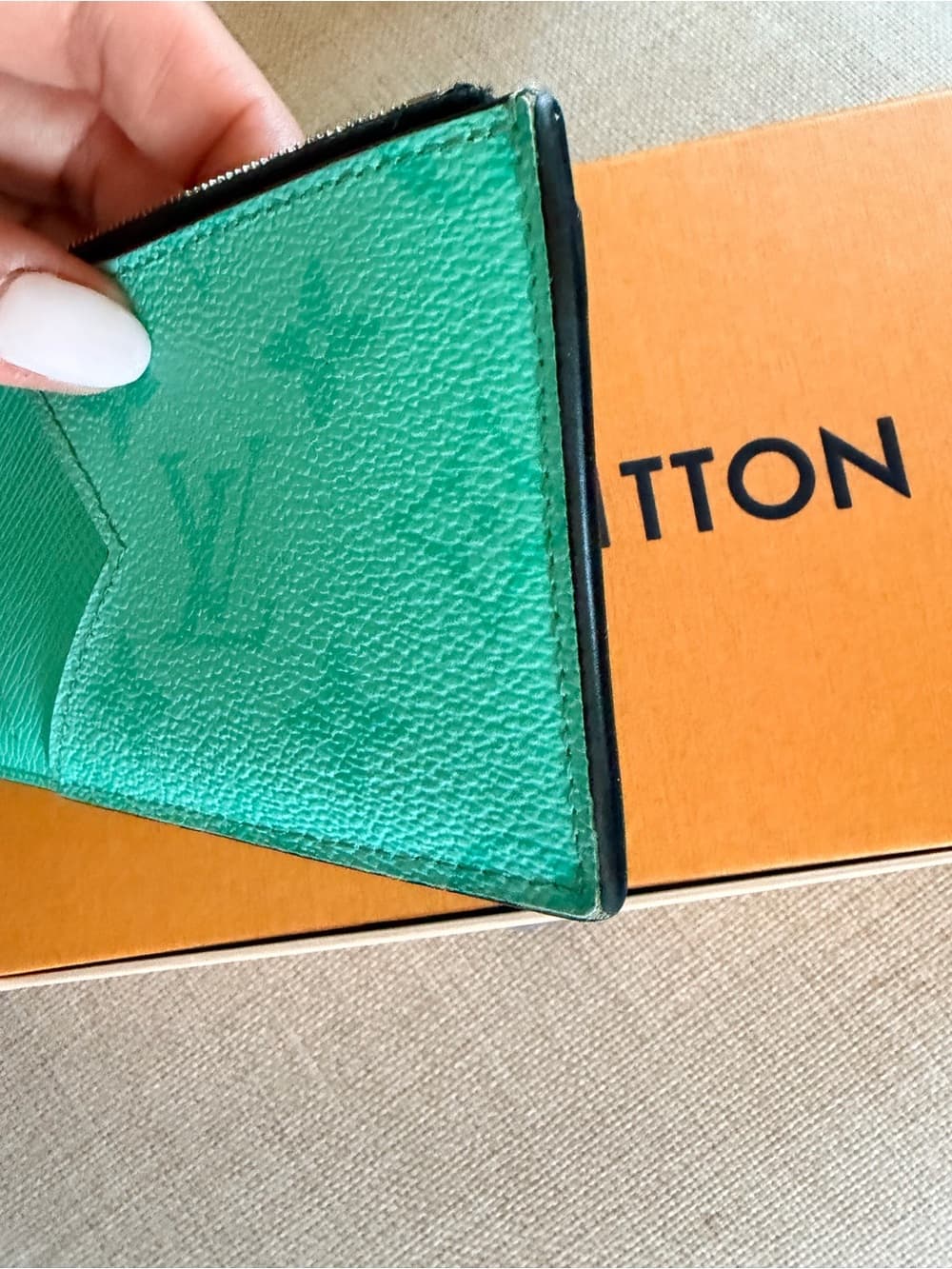Louis Vuitton Taigarama Coin Card Holder Wallet Aqua Monogram HTF - Thumbnail 3