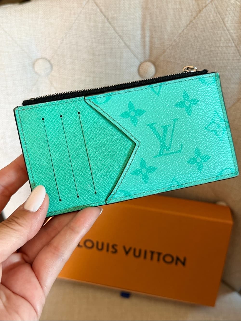Louis Vuitton Taigarama Coin Card Holder Wallet Aqua Monogram HTF - Thumbnail 2