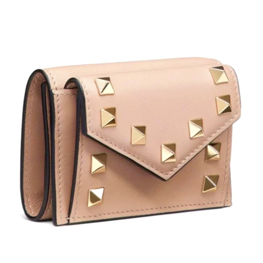 EUC VALENTINO GARAVANI Gold Rockstud Front Flap Mini Trifold Pale Pink Wallet - Thumbnail 3