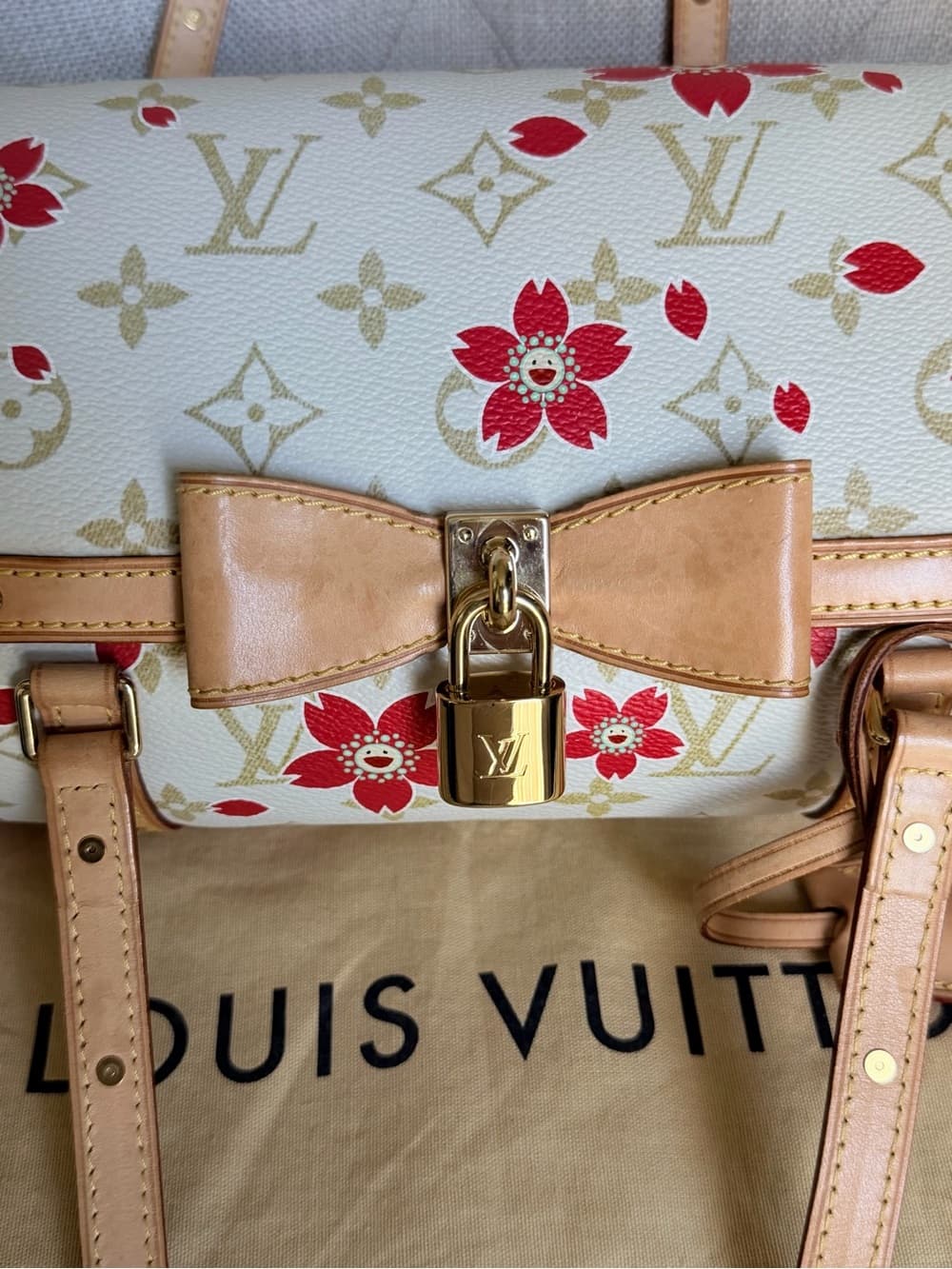 Louis Vuitton Cherry Blossom Papillon Takashi Murakami White Monogram Bag Rare - Thumbnail 4