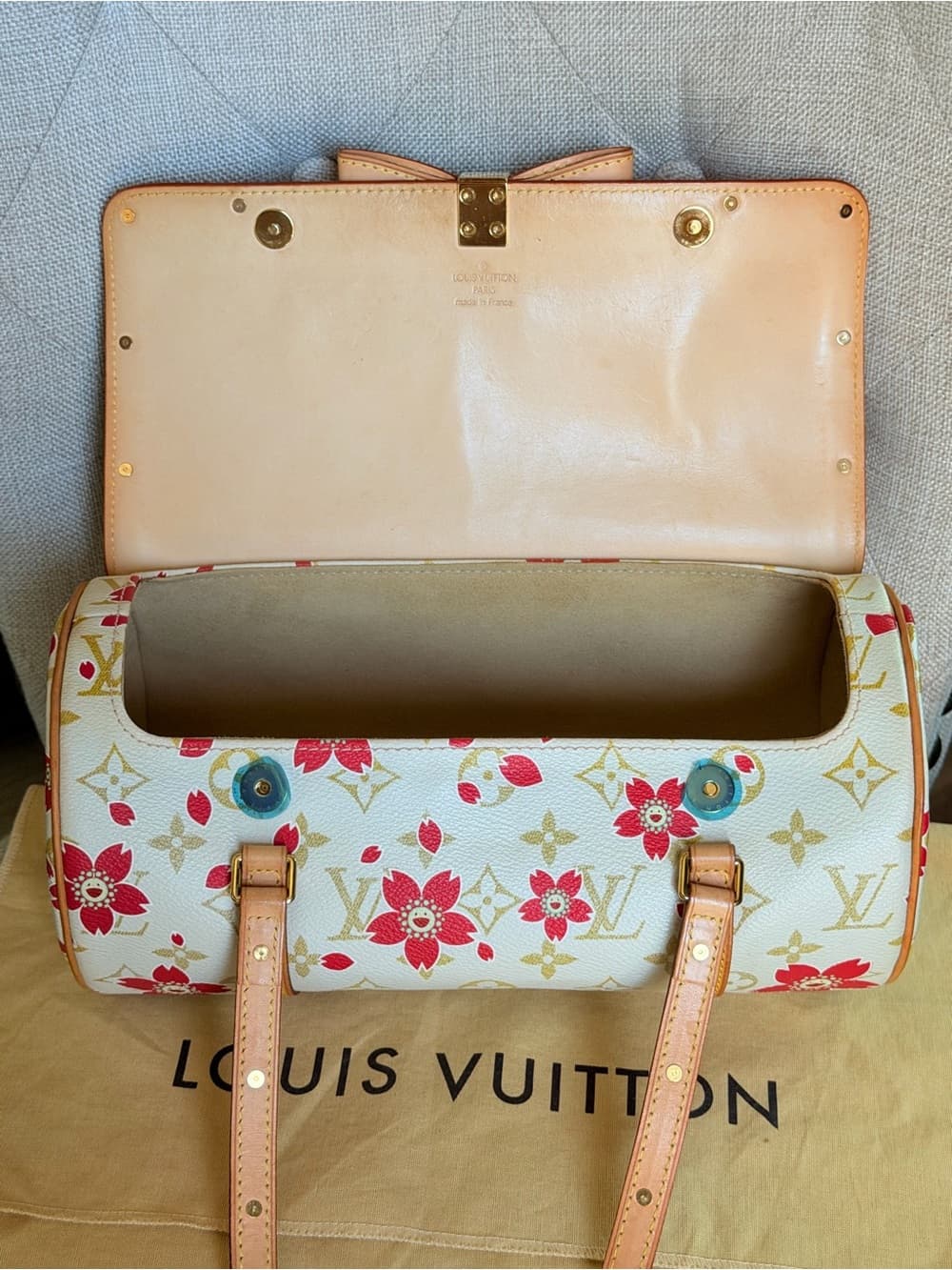 Louis Vuitton Cherry Blossom Papillon Takashi Murakami White Monogram Bag Rare - Thumbnail 9